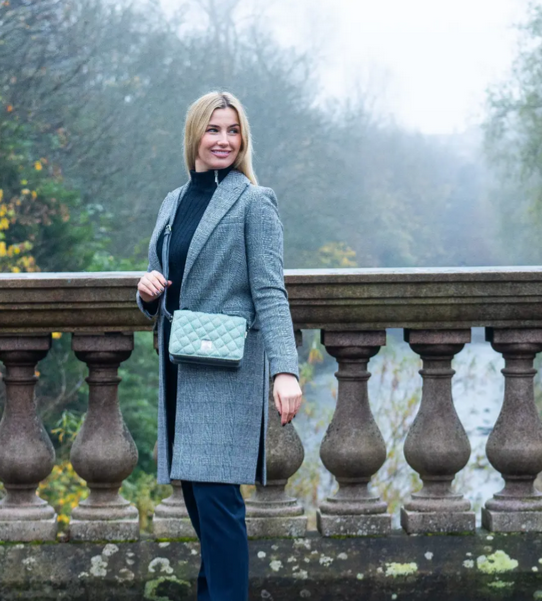 Turquoise Herringbone Quilt Shoulder Bag