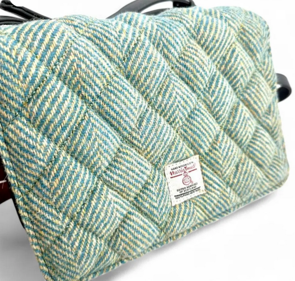 Turquoise Herringbone Quilt Shoulder Bag