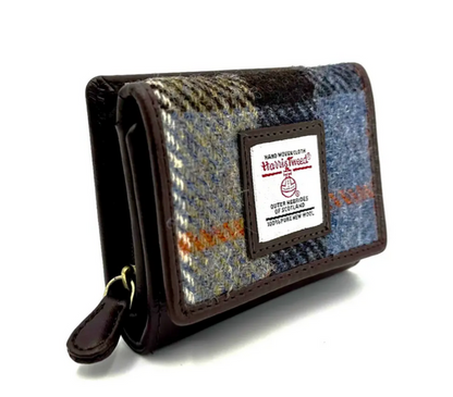 Blue Brown Check Trifold Purse