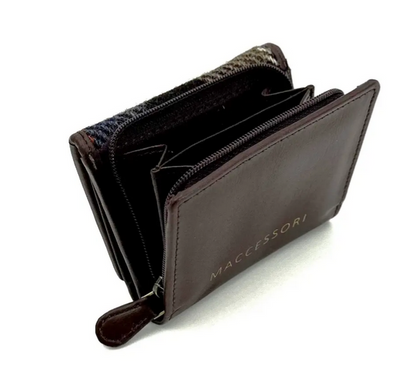 Blue Brown Check Trifold Purse