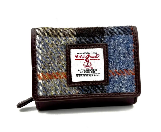 Blue Brown Check Trifold Purse