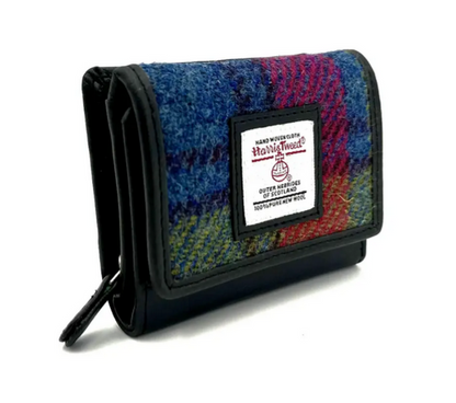 Blue Pink Check Trifold Purse