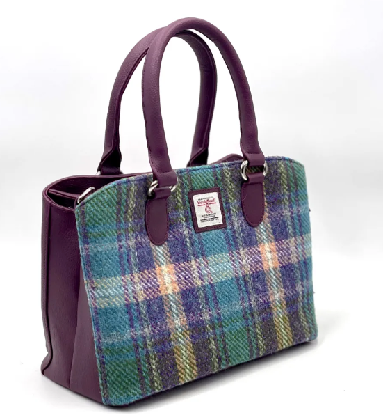 Green Purple Plaid Top Handle Bag