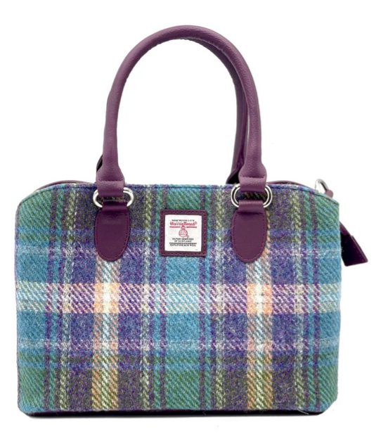 Green Purple Plaid Top Handle Bag