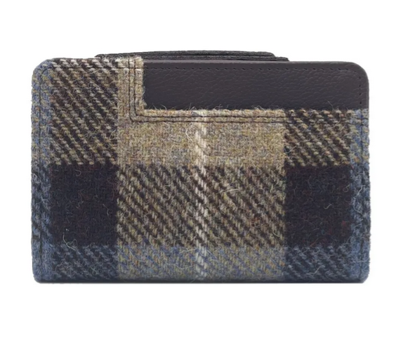Blue Brown Check Medium Zip Purse