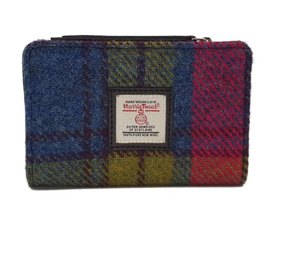 Blue Pink Check Medium Zip Purse
