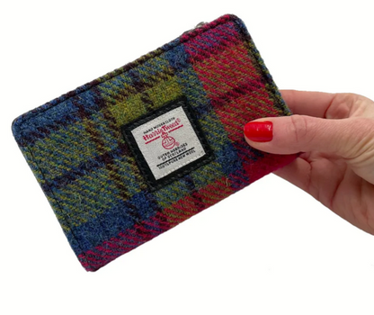 Blue Pink Check Medium Zip Purse