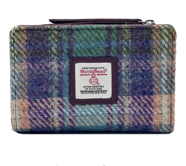 Green Purple Plaid Medium Zip Purse