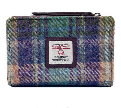 Green Purple Plaid Medium Zip Purse