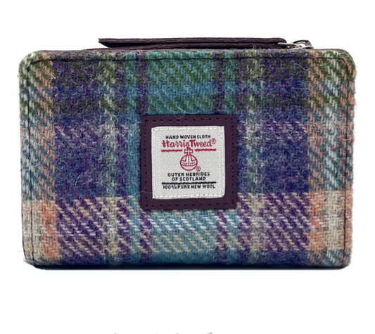 Green Purple Plaid Medium Zip Purse