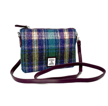 Green Purple Plaid Zip Purse Bag