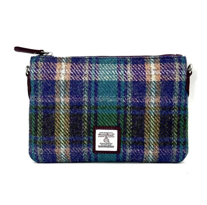 Green Purple Plaid Zip Purse Bag