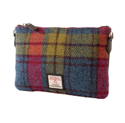 Pink Blue Check Zip Purse Bag