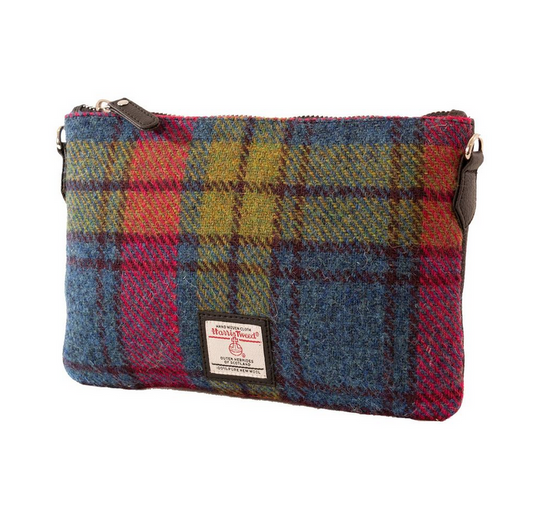 Pink Blue Check Zip Purse Bag