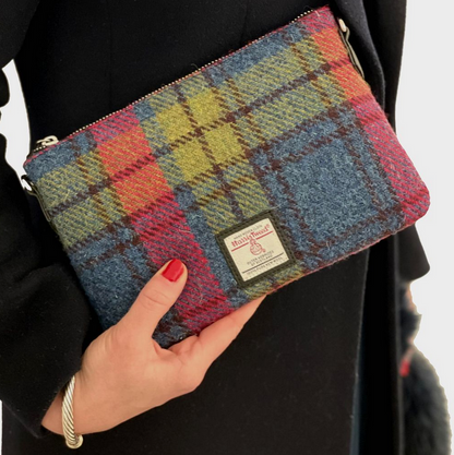 Pink Blue Check Zip Purse Bag
