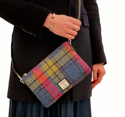 Pink Blue Check Zip Purse Bag