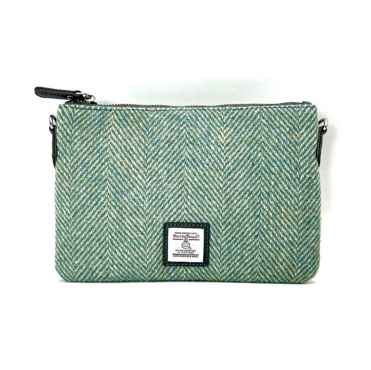 Turquoise Herringbone Zip Purse Bag