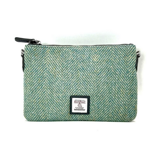 Turquoise Herringbone Zip Purse Bag