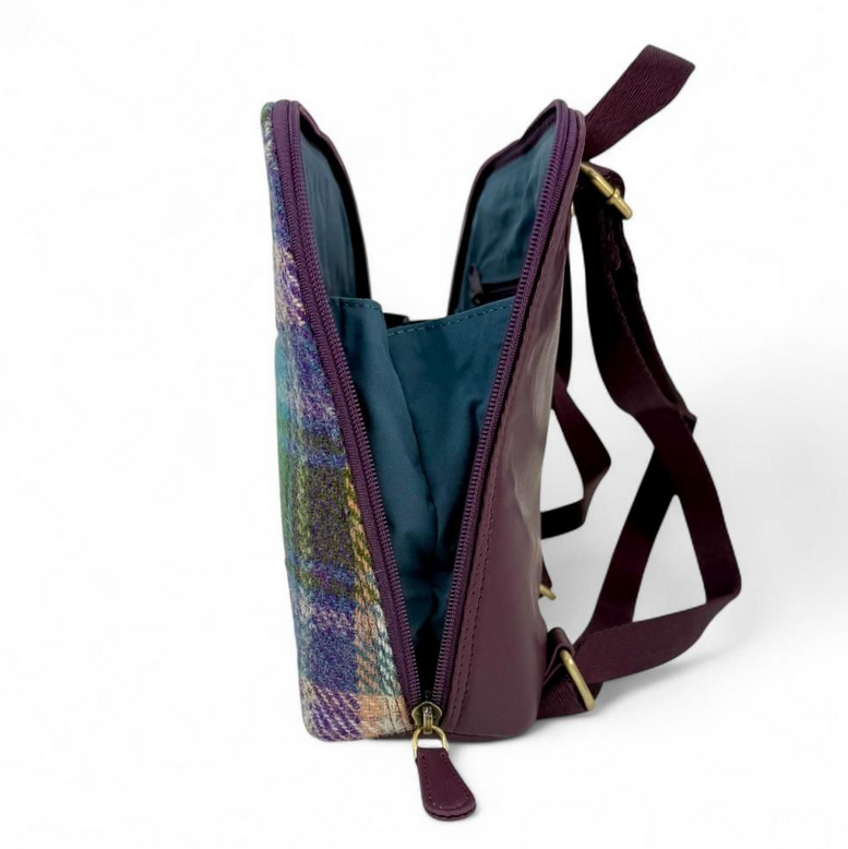 Green Purple Plaid Mini Backpack