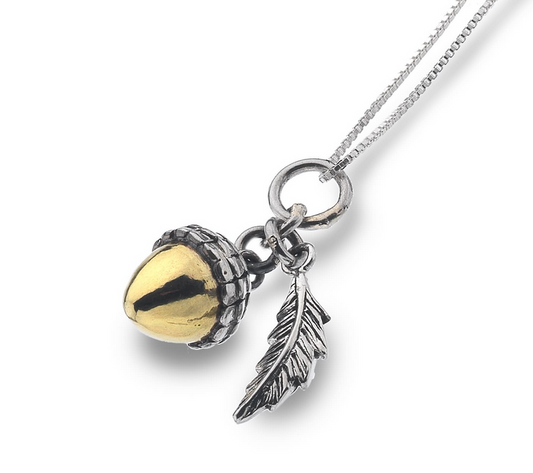 Acorn & Leaf Brass Necklace