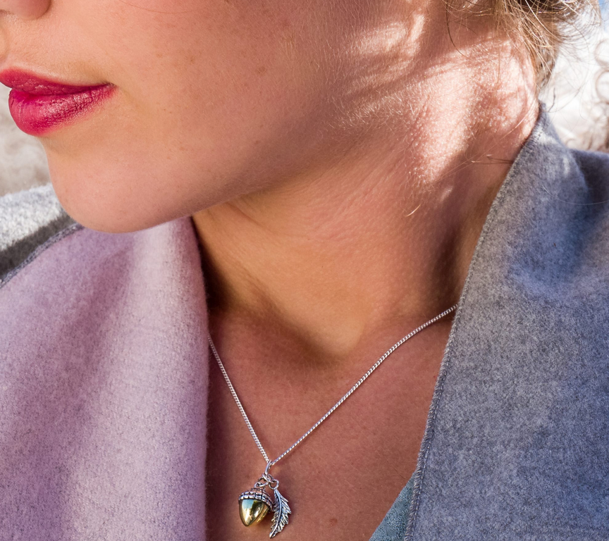 Acorn & Leaf Brass Necklace