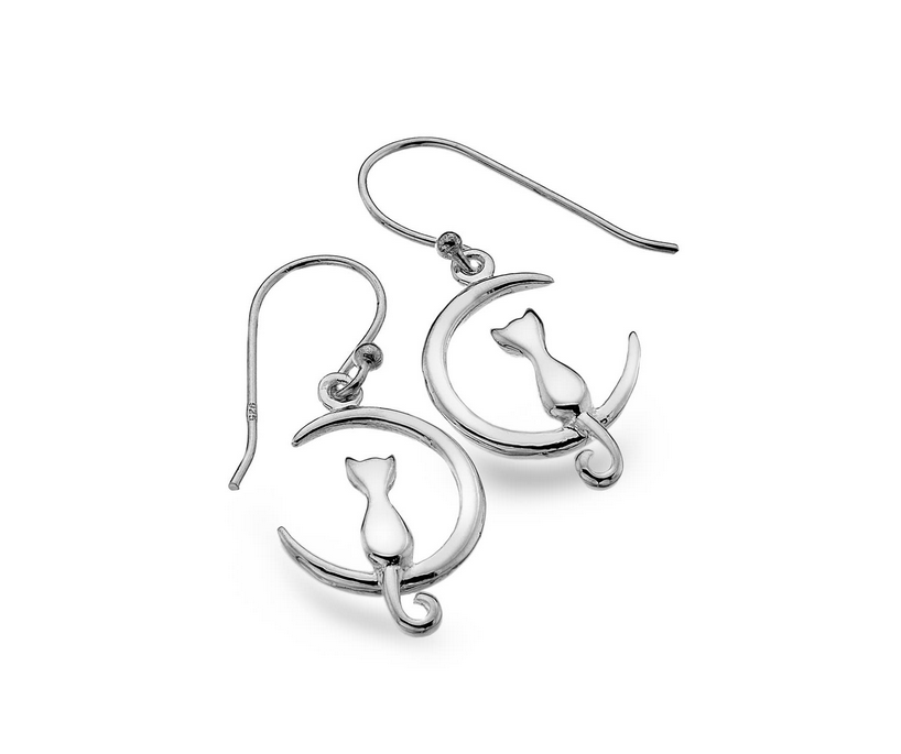Cat On The Moon Dangle Earrings
