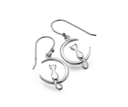 Cat On The Moon Dangle Earrings
