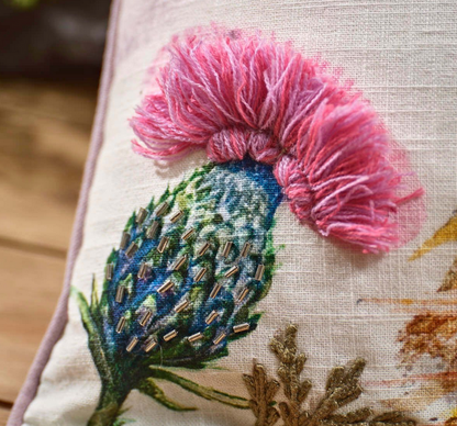 Highland Cow Thistle Robin Cushion