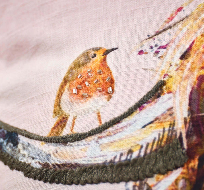 Highland Cow Thistle Robin Cushion