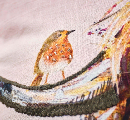 Highland Cow Thistle Robin Cushion