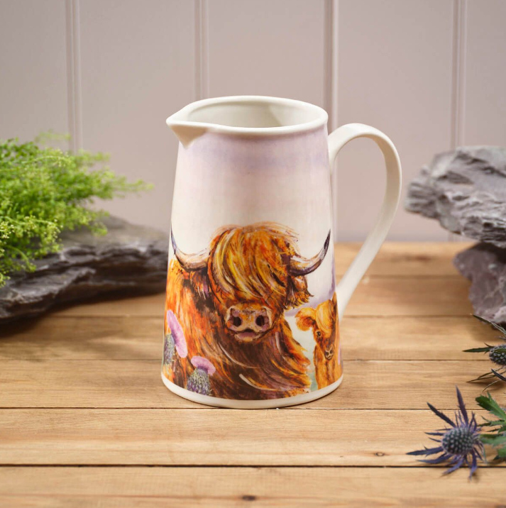 Highland Cow With Thistle Jug