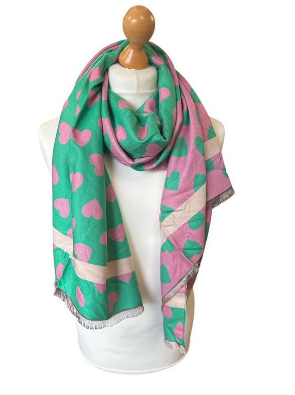 Pink & Green Love Heart Scarf