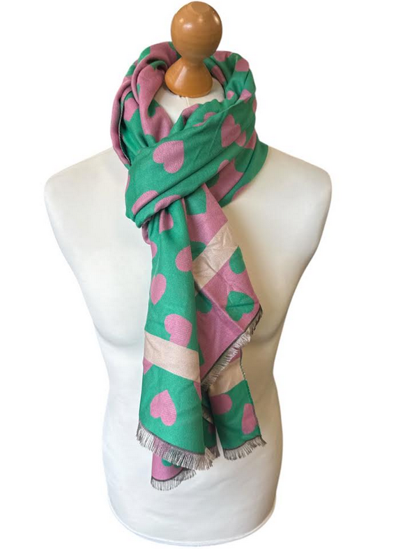 Pink & Green Love Heart Scarf