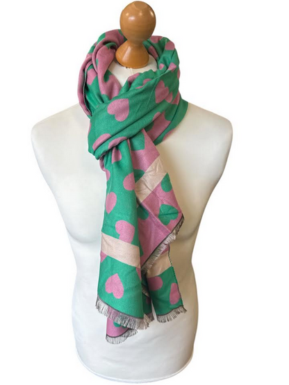 Pink & Green Love Heart Scarf