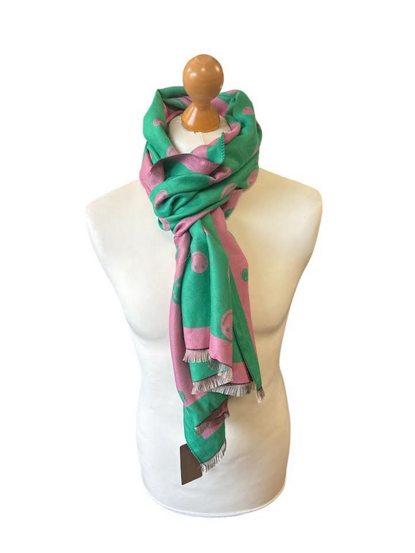 Green & Pink Smiley Face Scarf
