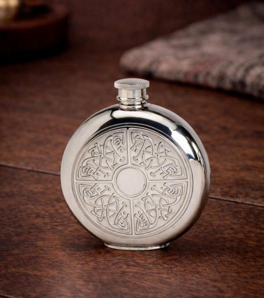 Pewter Round Celtic Quadrant Hip Flask