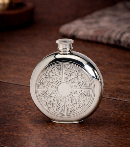 Pewter Round Celtic Quadrant Hip Flask