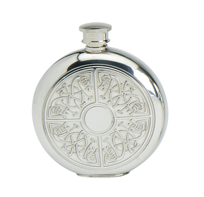 Pewter Round Celtic Quadrant Hip Flask