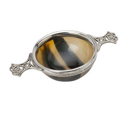 Pewter And Horn Celtic Design Quaich Bowl