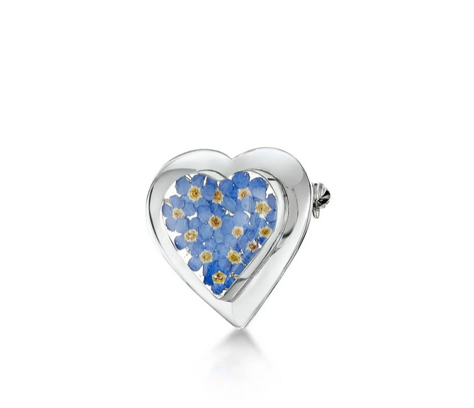 Sterling Silver Forget Me Not Heart Brooch