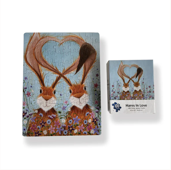 Hares In Love 100 Piece Jigsaw Puzzle