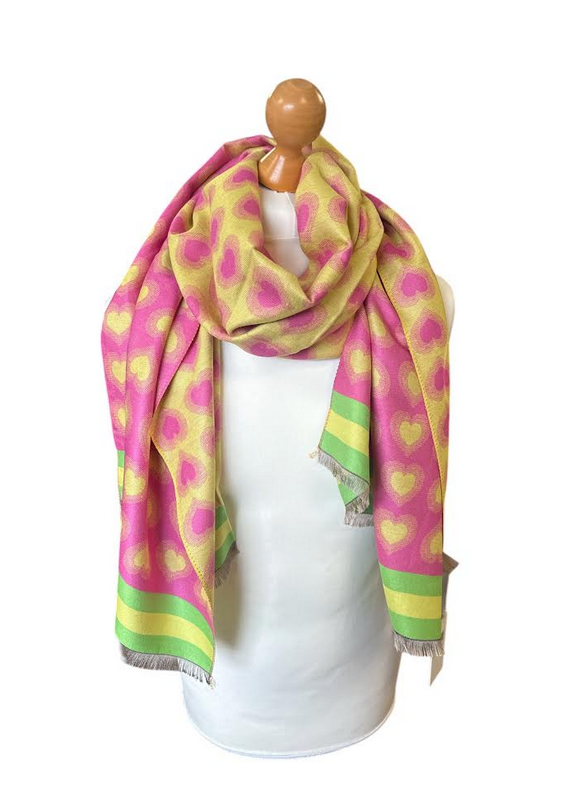 Pink & Yellow Love Heart Scarf