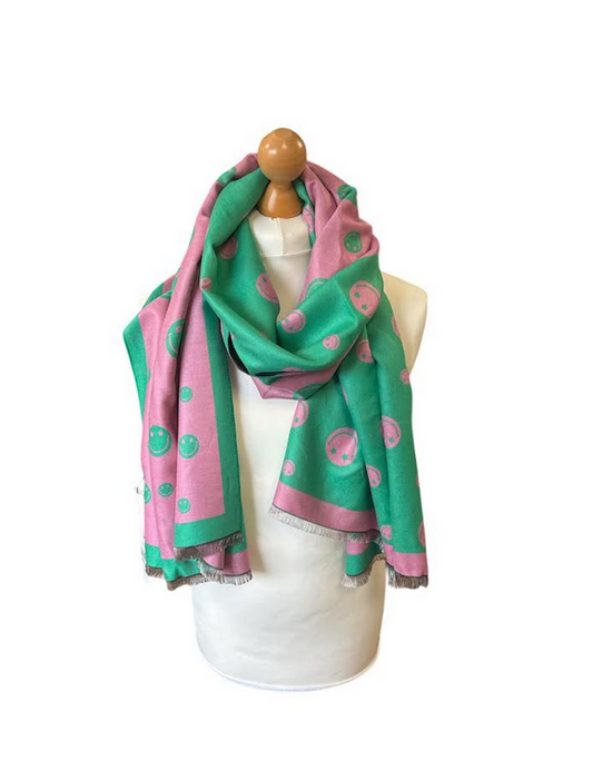 Green & Pink Smiley Face Scarf