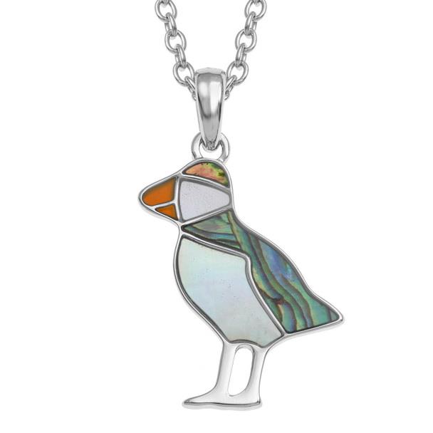 Tide Jewellery Inlaid Paua Shell Puffin Necklace Pendant