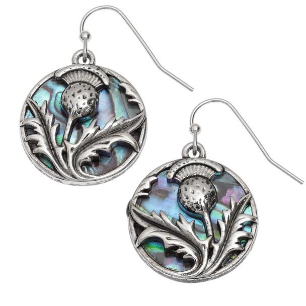 Tide Jewellery Inlaid Paua Shell Scottish Thistle Dangle Drop Earrings