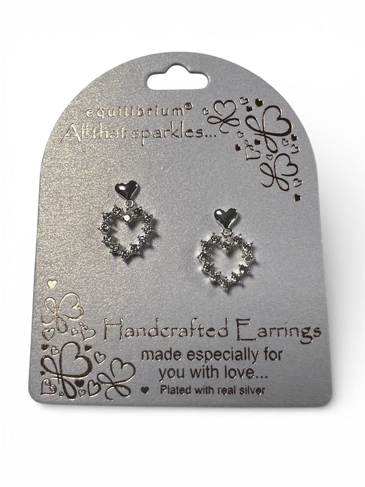 Diamante Heart Stud Drop Earrings