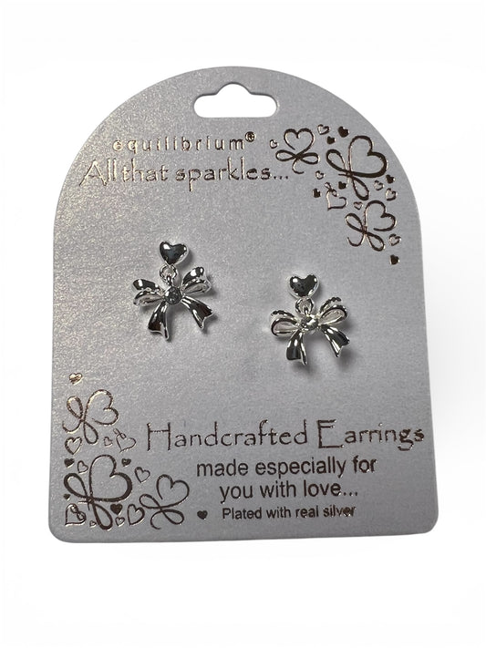 Diamante Bow Stud Drop Earrings