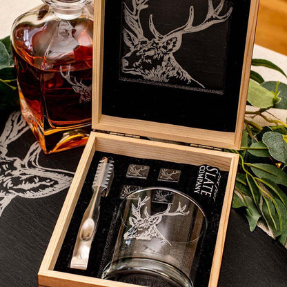 Wooden Boxed Stag Drink Set