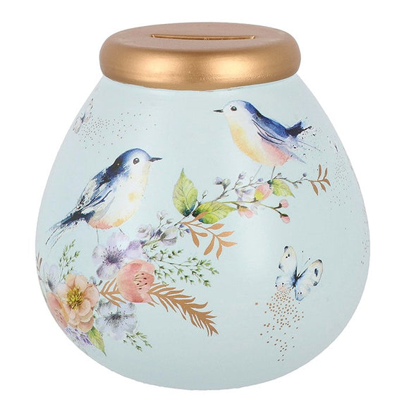 Lovely Pot Of Dreams Blue Bird Posy Flower Fund Money Savings Pot