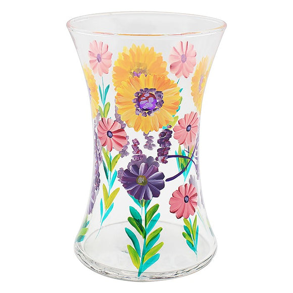 Beautiful Hand Painted Multi Colour Sunflower Flowers Glass Vase